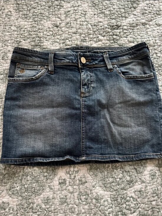 None Dresses & Skirts - Dark Blue Denim Mini Skirt with Embroidered Back Pockets
